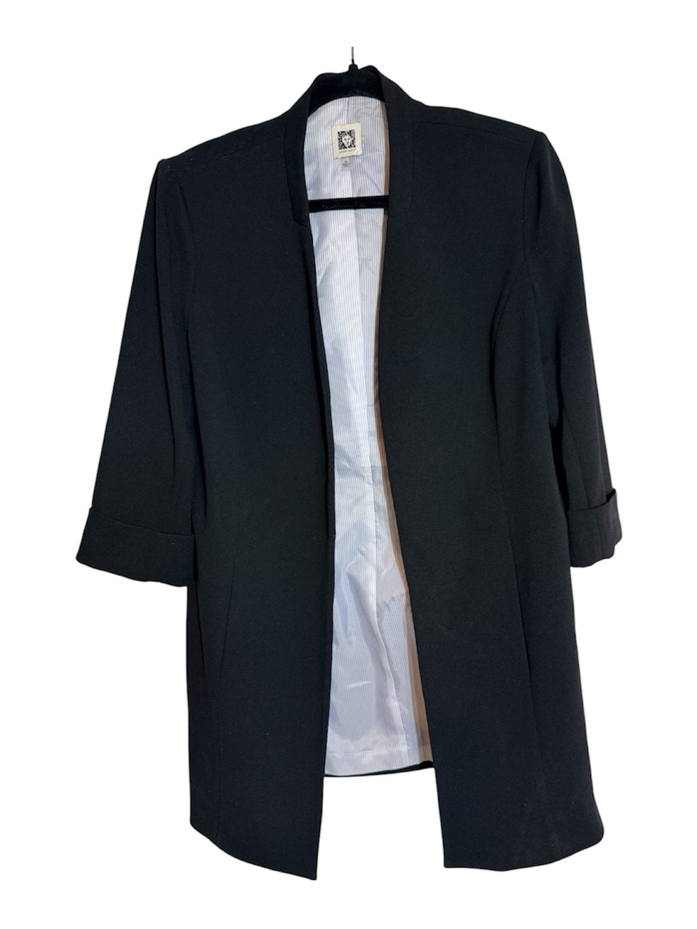 Anne Klein Black Open-Front Long Blazer